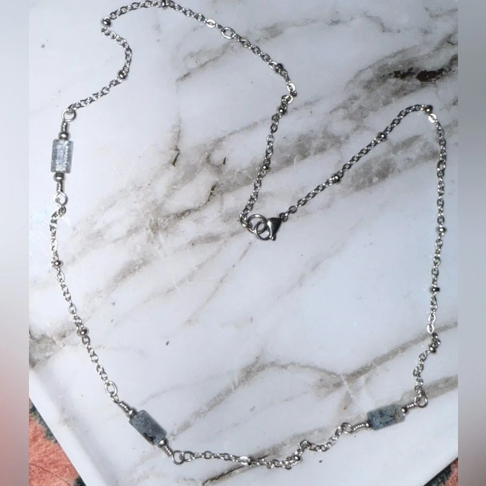 Calm #2 - Kyanite Dainty Satellite Chain 18 inch Necklace Stainless Steel - Picture 3 of 4